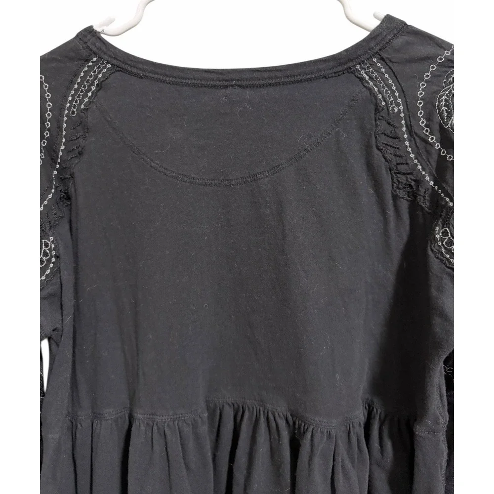 Free People‎ Penny Embroidered Peplum Top Black Women's Size XS